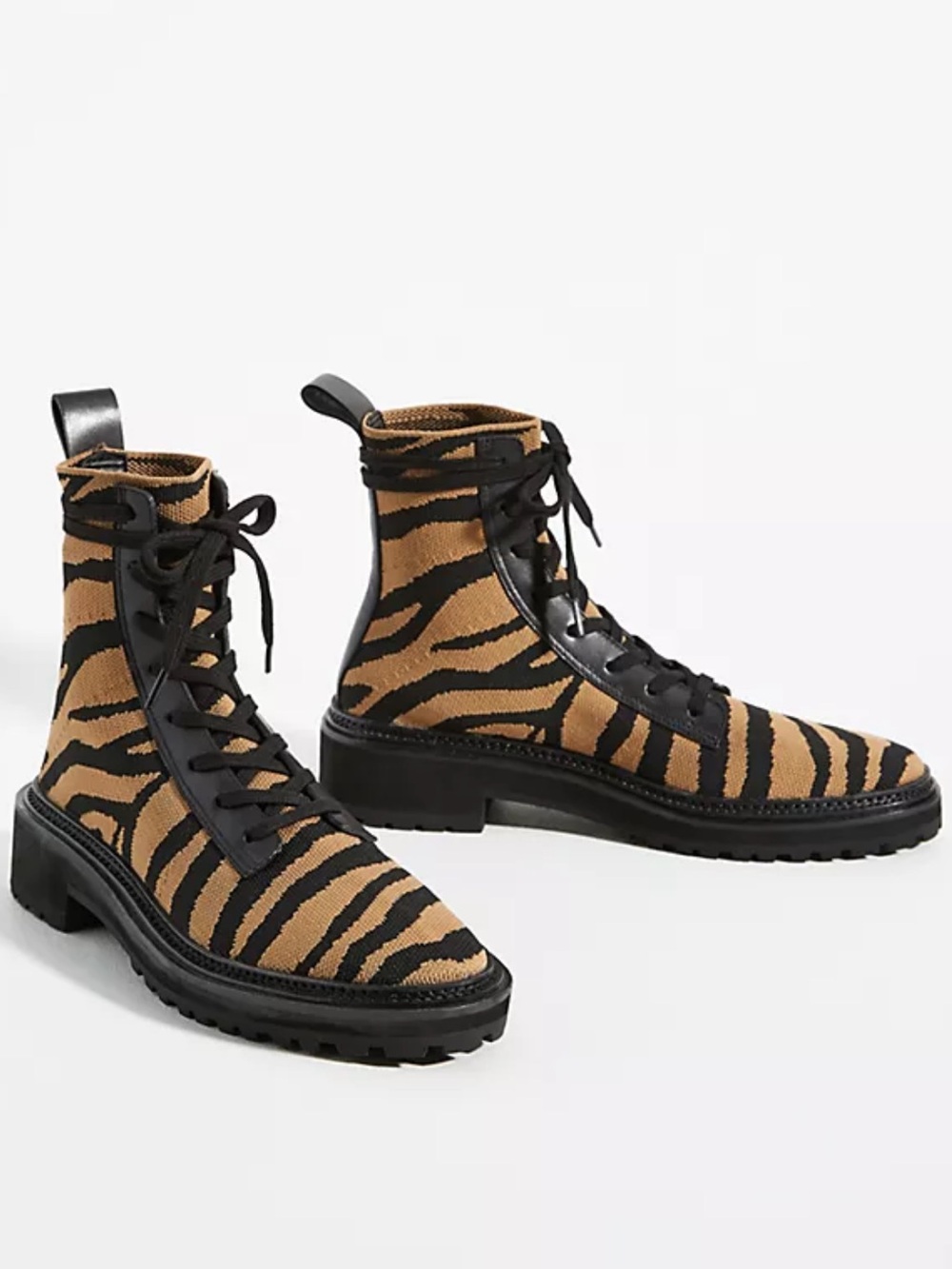 Loeffler Randall Tiger-Print Knit Lace-Up Ankle Boots